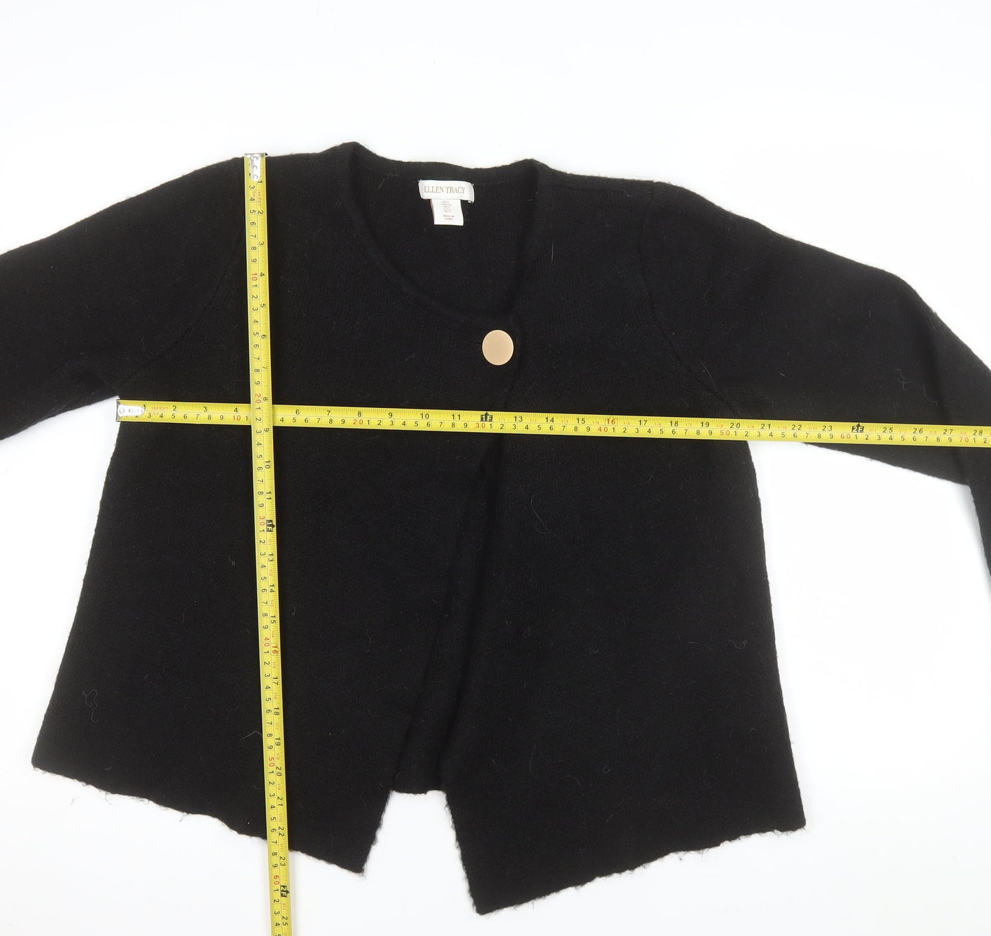 Ellen Tracy Women's Black L Wool Cardigan with Button Detail