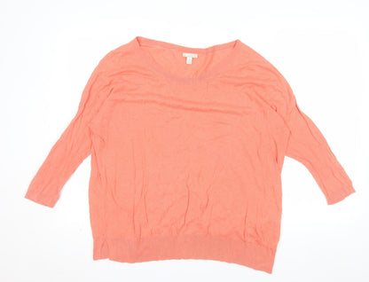 Gap Women’s Pink Linen Cotton 3/4 Sleeve Crew Neck Jumper Medium