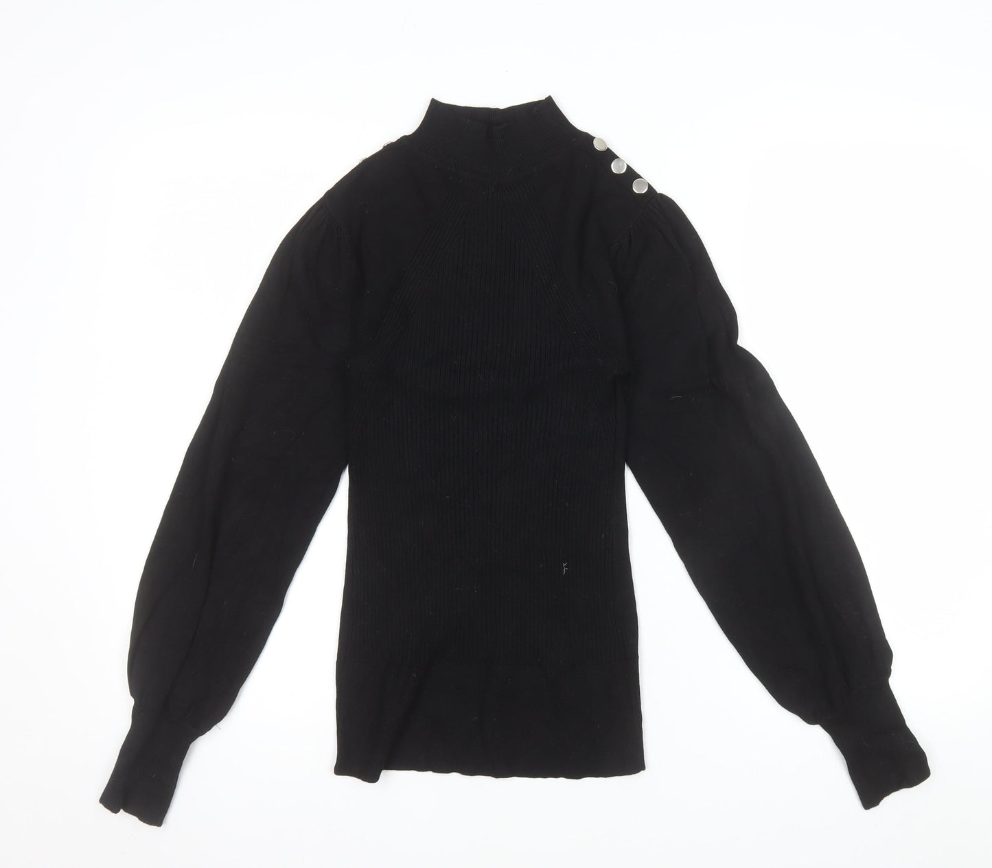 River Island Women Black Mock Neck Long Sleeve Button Jumper Size S