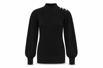River Island Women Black Mock Neck Long Sleeve Button Jumper Size S