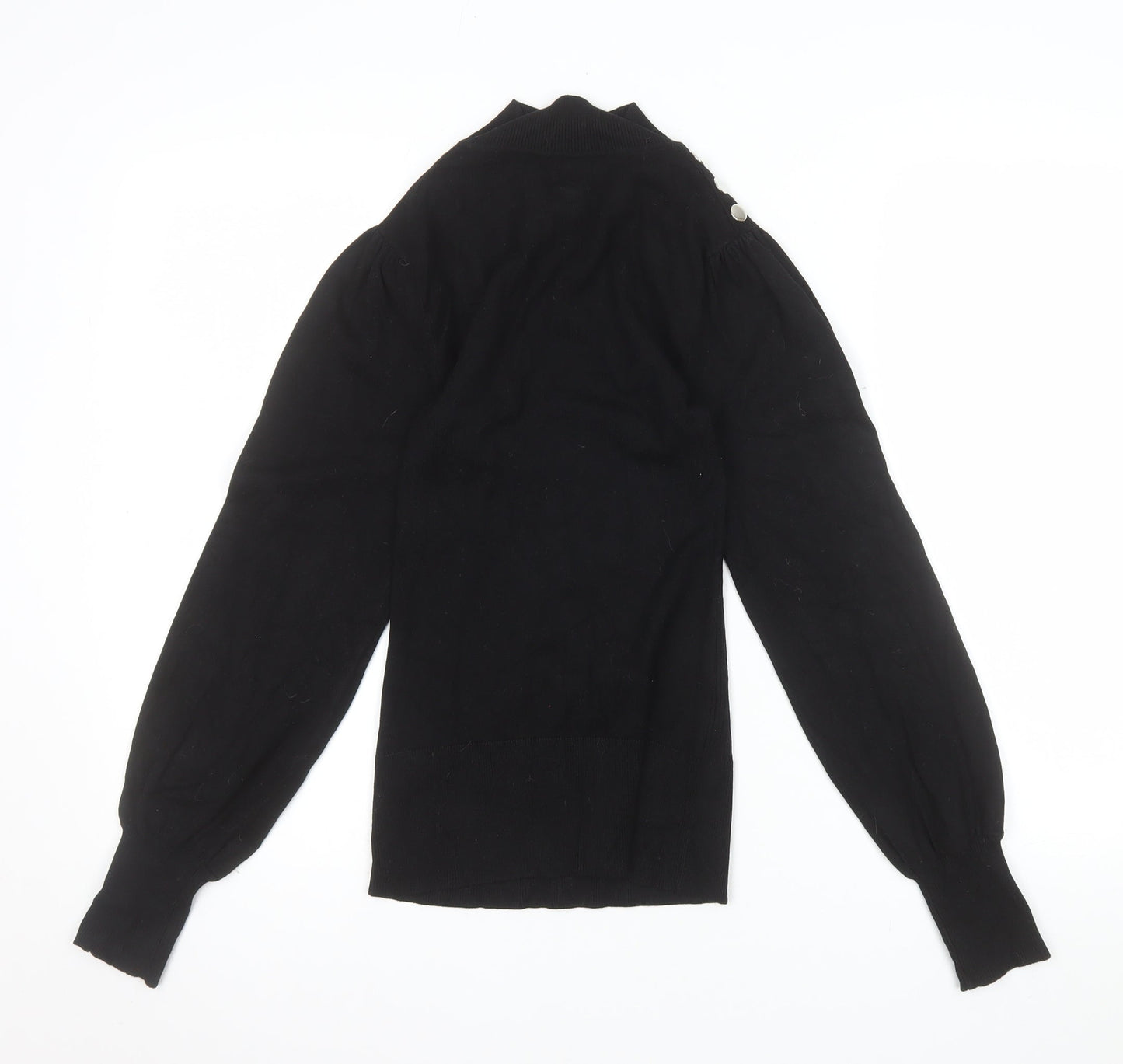 River Island Women Black Mock Neck Long Sleeve Button Jumper Size S
