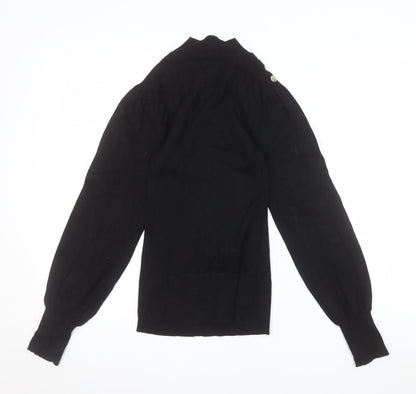 River Island Women Black Mock Neck Long Sleeve Button Jumper Size S