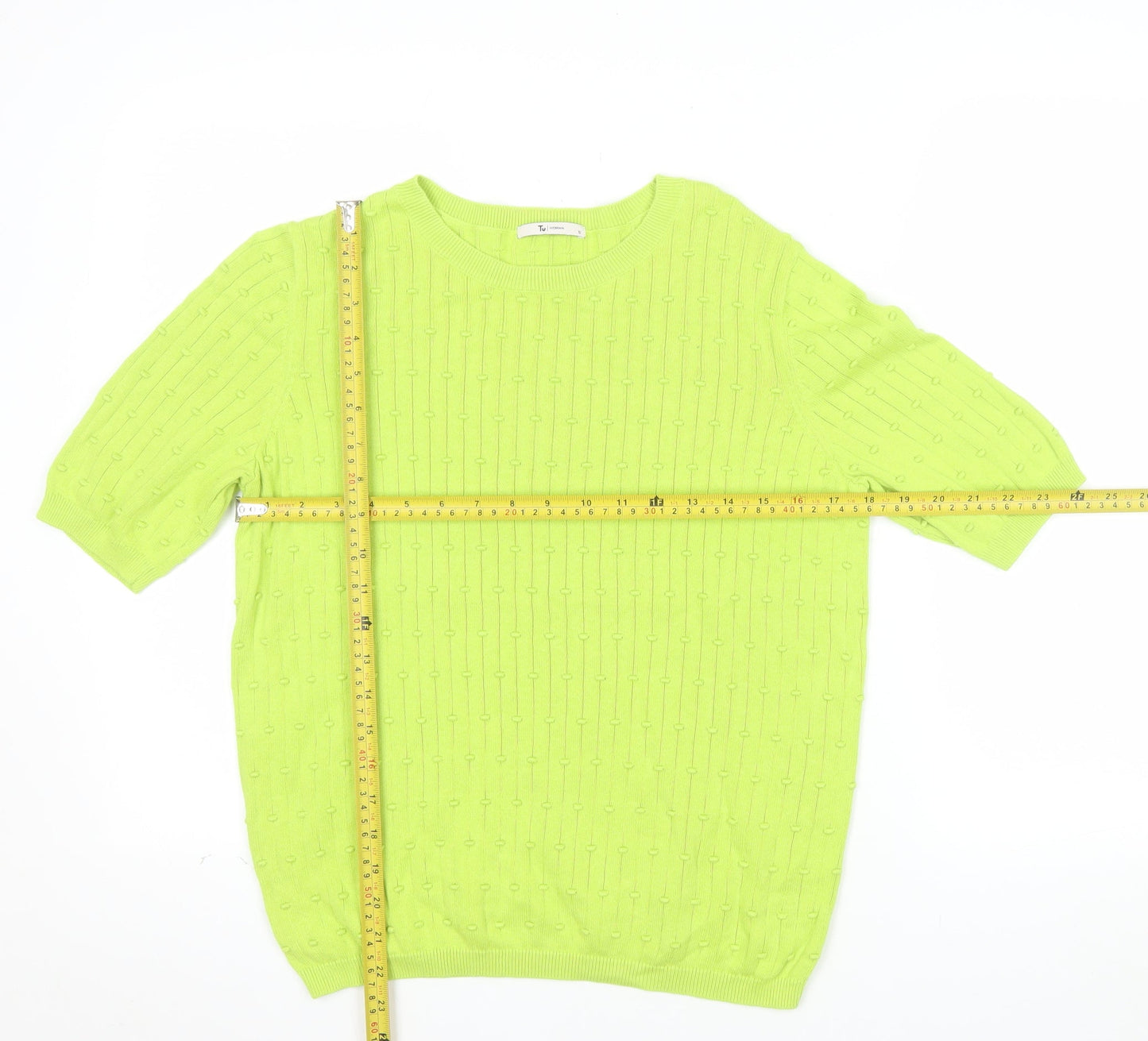 Tu Women Green Short Sleeve Cotton Knit Blouse Size 12