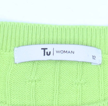 Tu Women Green Short Sleeve Cotton Knit Blouse Size 12