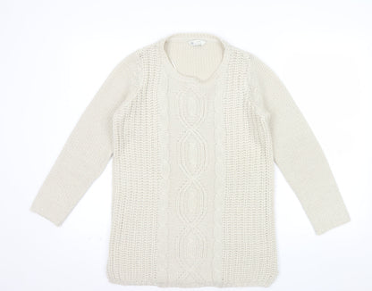 BHS Women’s Ivory Cable Knit Acrylic Jumper Size 8