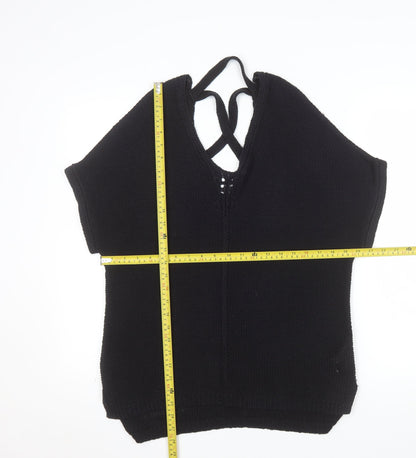 F&F Women Black V-Neck Short Sleeve Knit Pullover Jumper UK 10