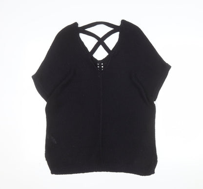 F&F Women Black V-Neck Short Sleeve Knit Pullover Jumper UK 10
