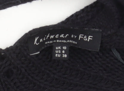 F&F Women Black V-Neck Short Sleeve Knit Pullover Jumper UK 10