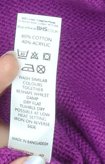 BHS Women Magenta Cotton Blend Open Cardigan Size 10 Short Sleeve
