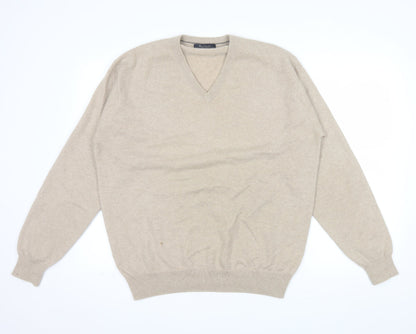 McNeal Men's Beige Cashmere V-Neck Jumper Size L Classic Knit