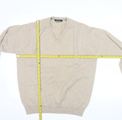 McNeal Men's Beige Cashmere V-Neck Jumper Size L Classic Knit