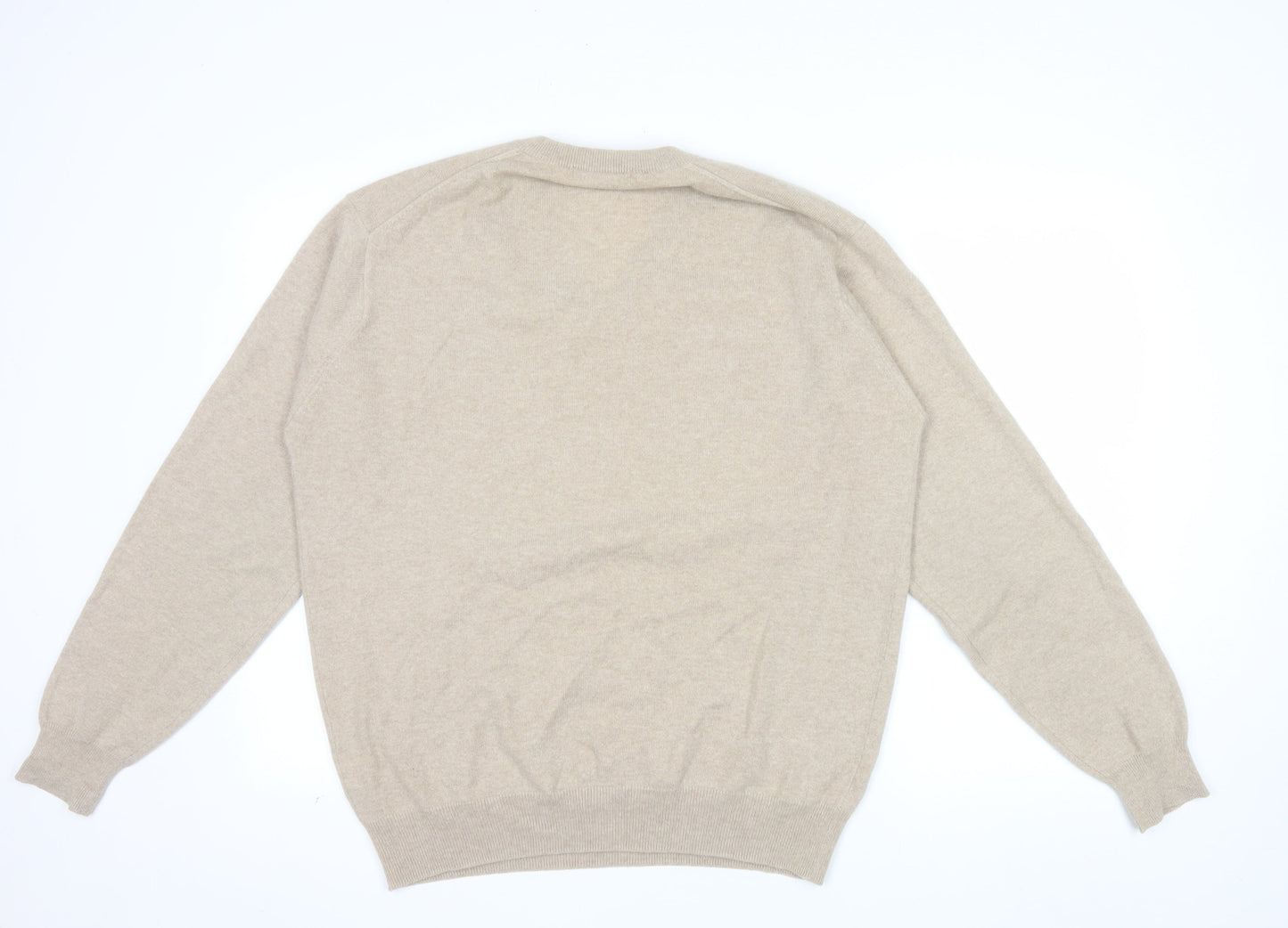 McNeal Men's Beige Cashmere V-Neck Jumper Size L Classic Knit