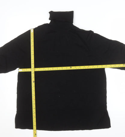 C Mens Black Merino Wool Roll Neck Jumper M Classic Fit