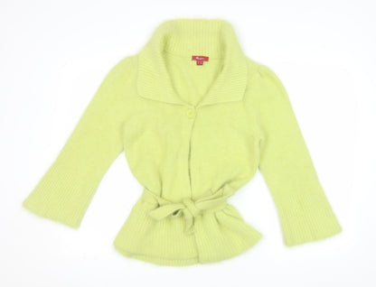 Monsoon Women's Green Angora Collared Belted Cardigan Size 10