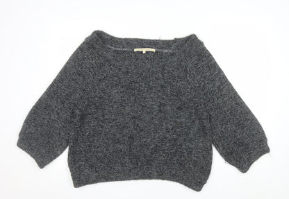 River Island Women Grey Chunky Knit Boat Neck Pullover Jumper Size 12