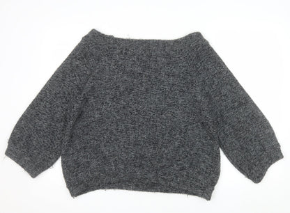 River Island Women Grey Chunky Knit Boat Neck Pullover Jumper Size 12
