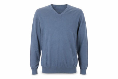 Marks and Spencer Men's Blue XL V-Neck Cotton Pullover Jumper