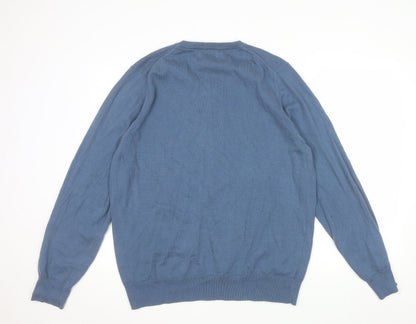 Marks and Spencer Men's Blue XL V-Neck Cotton Pullover Jumper
