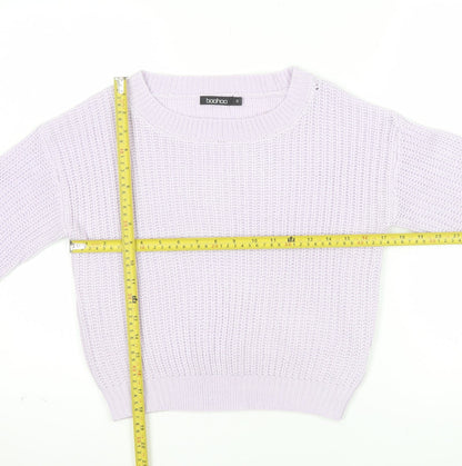 Boohoo Women Lilac Knit Jumper Small Acrylic Long Sleeve Crew Neck