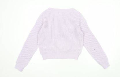 Boohoo Women Lilac Knit Jumper Small Acrylic Long Sleeve Crew Neck