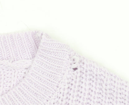 Boohoo Women Lilac Knit Jumper Small Acrylic Long Sleeve Crew Neck