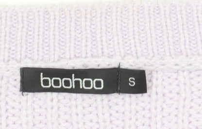 Boohoo Women Lilac Knit Jumper Small Acrylic Long Sleeve Crew Neck