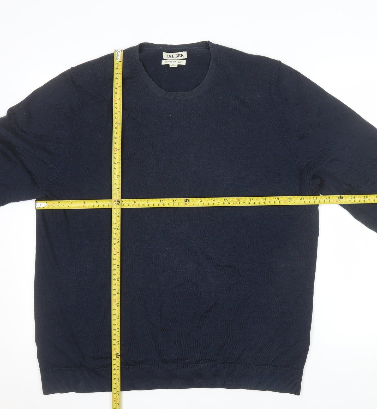 Jaeger Men Blue XL Merino Silk Crew Neck Jumper