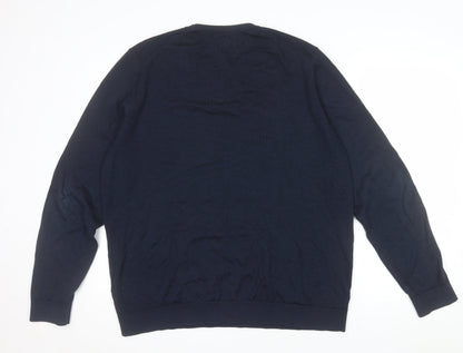 Jaeger Men Blue XL Merino Silk Crew Neck Jumper