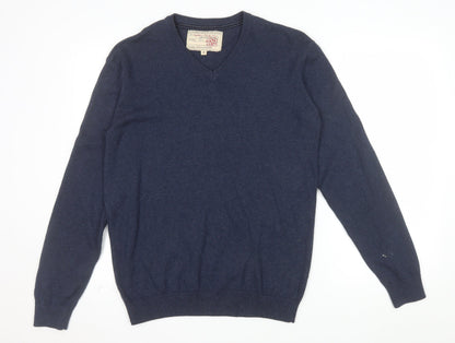 Sandstone Men's Blue Cotton V-Neck Jumper Size S