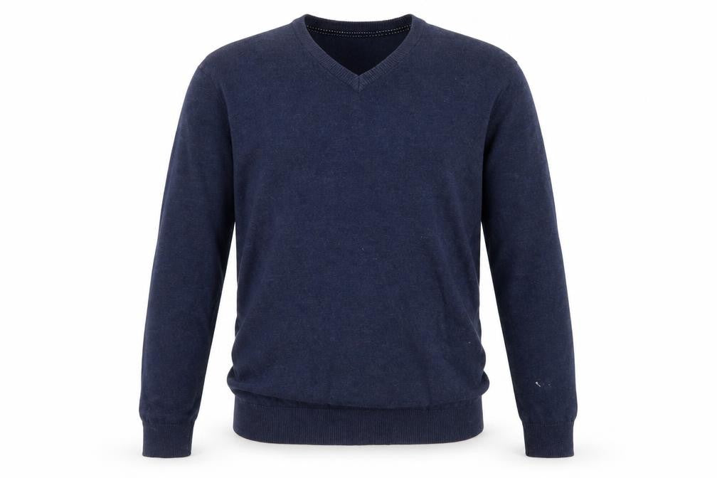 Sandstone Men's Blue Cotton V-Neck Jumper Size S