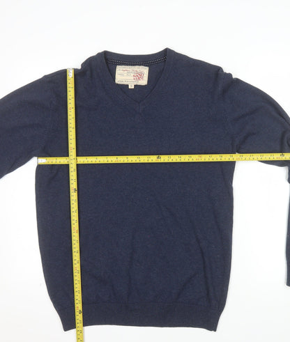 Sandstone Men's Blue Cotton V-Neck Jumper Size S