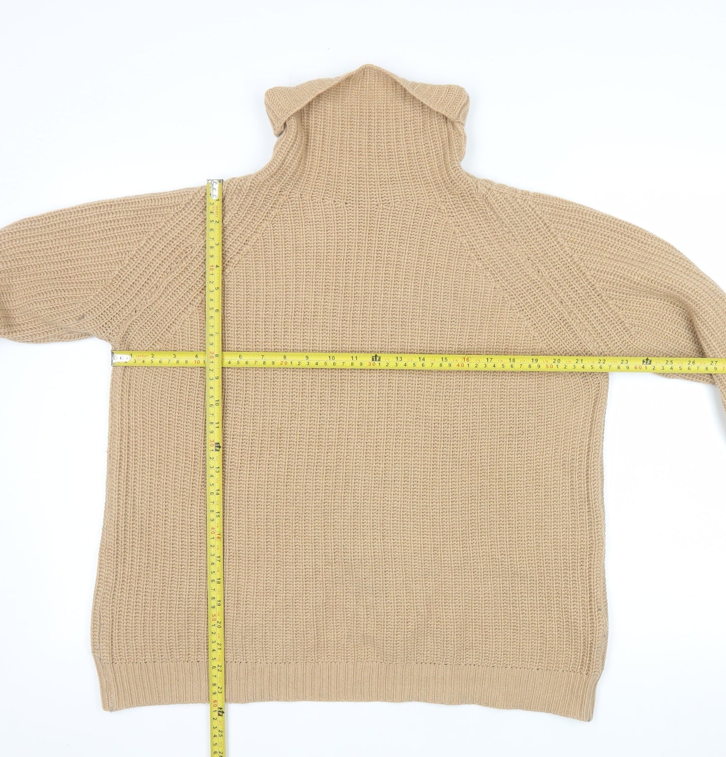 FARHI by Nicole Farhi Women Beige Roll Neck Wool Blend Jumper L