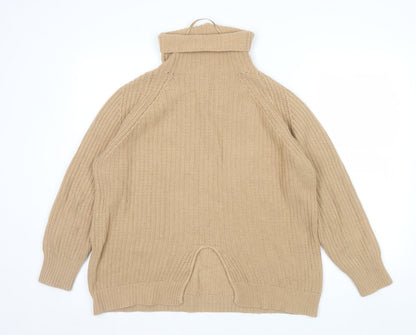 FARHI by Nicole Farhi Women Beige Roll Neck Wool Blend Jumper L