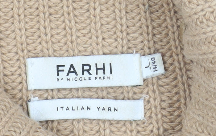 FARHI by Nicole Farhi Women Beige Roll Neck Wool Blend Jumper L