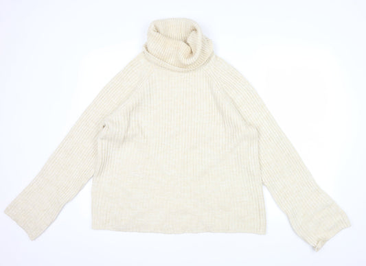 Stradivarius Women Beige Roll Neck Ribbed Knit Jumper Size 12