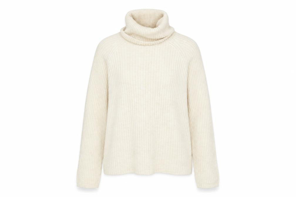 Stradivarius Women Beige Roll Neck Ribbed Knit Jumper Size 12