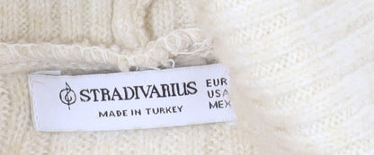 Stradivarius Women Beige Roll Neck Ribbed Knit Jumper Size 12