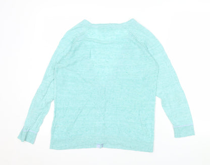 White Stuff Women's Blue Linen Cotton V-Neck Cardigan UK 10