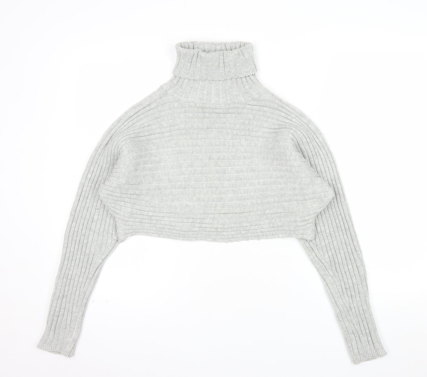 New Look Women Grey Roll Neck Ribbed Knit Jumper Size S