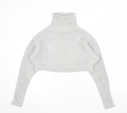New Look Women Grey Roll Neck Ribbed Knit Jumper Size S