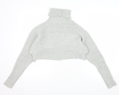 New Look Women Grey Roll Neck Ribbed Knit Jumper Size S