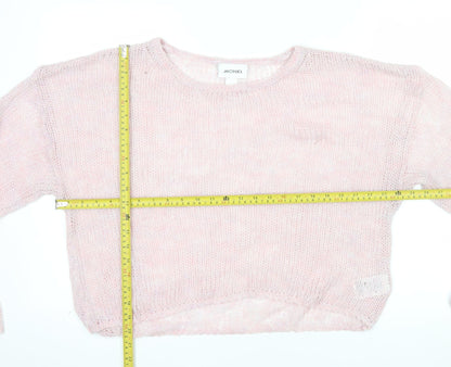 Monki Women Pink Open Knit Crew Neck Relaxed Pullover Jumper XL