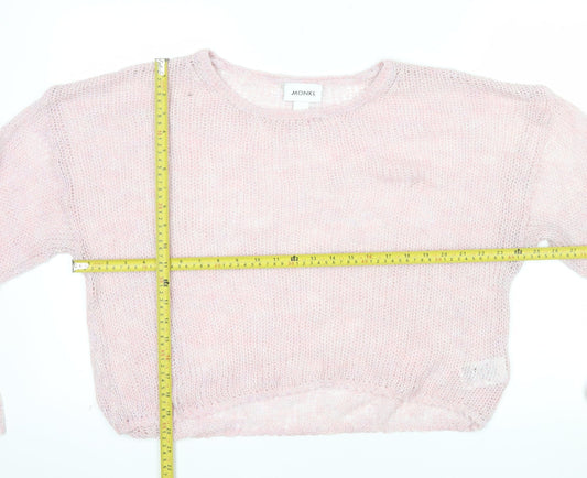 Monki Women Pink Open Knit Crew Neck Relaxed Pullover Jumper XL
