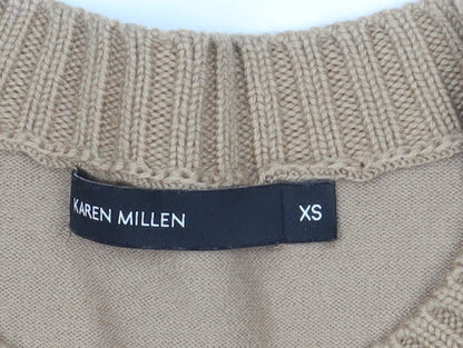 Karen Millen Women's Beige Cable-Knit Crew Neck Jumper XS