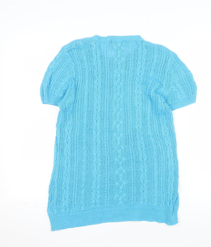 Ralph Lauren Women's Blue Cable-Knit Short Sleeve Cotton Linen Jumper Size M