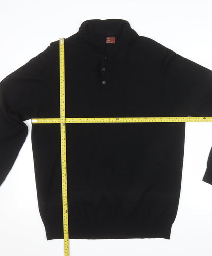 Marks and Spencer Men's Black Merino Wool Henley Jumper L