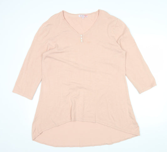 Michele Hope Womens Beige Knit 3/4 Sleeve V-Neck Blouse Size 14