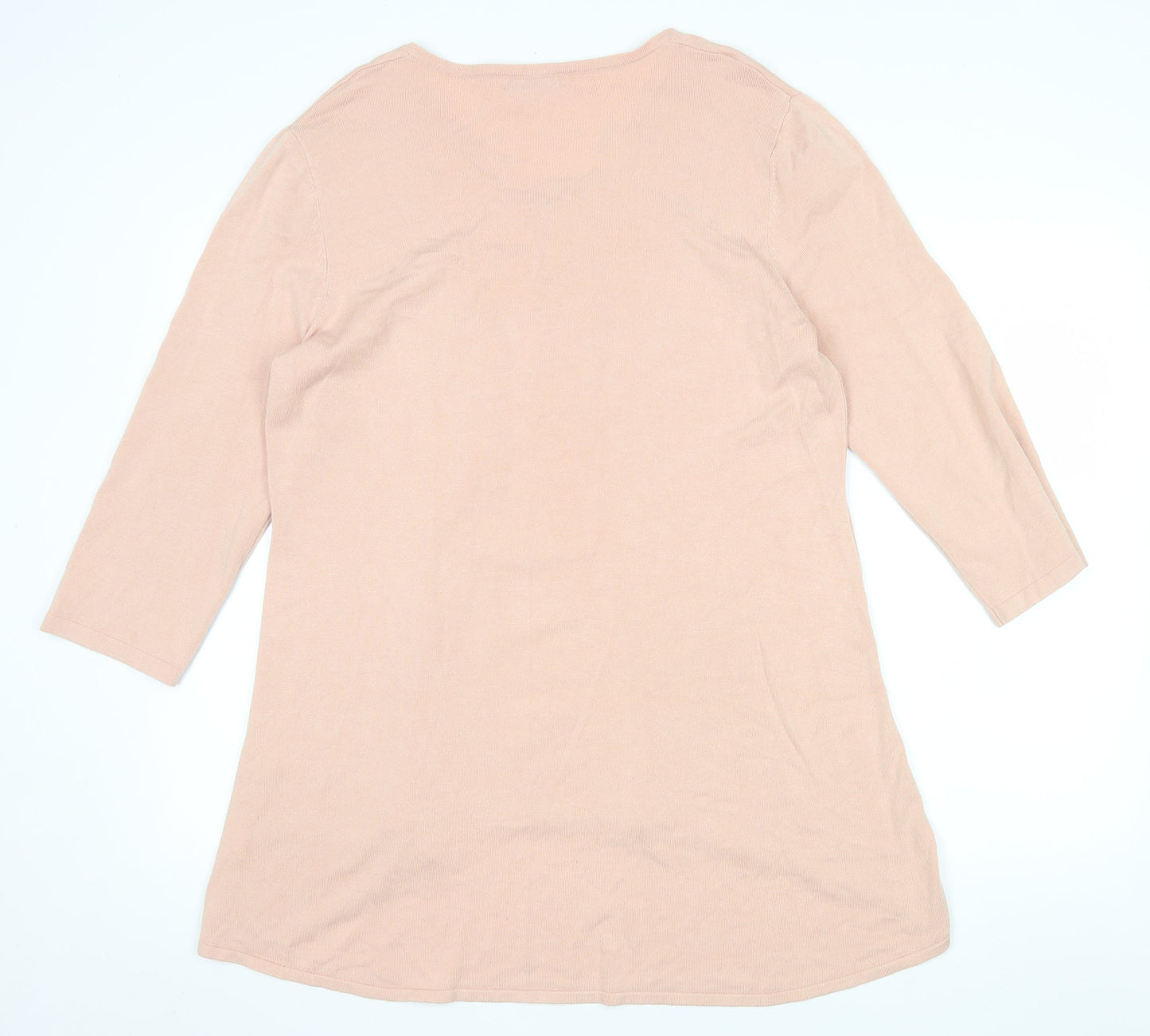 Michele Hope Womens Beige Knit 3/4 Sleeve V-Neck Blouse Size 14