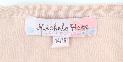 Michele Hope Womens Beige Knit 3/4 Sleeve V-Neck Blouse Size 14