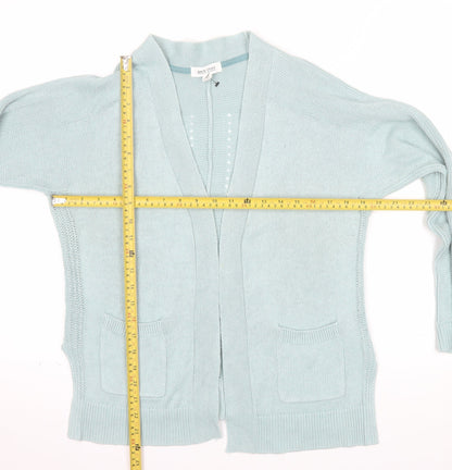 White Stuff Women's Blue Cotton Linen Open Knit Cardigan UK 8